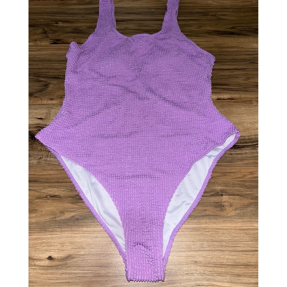 Womens One Piece Tummy Control Ribbed Swimsuit, Purple,‎ Large